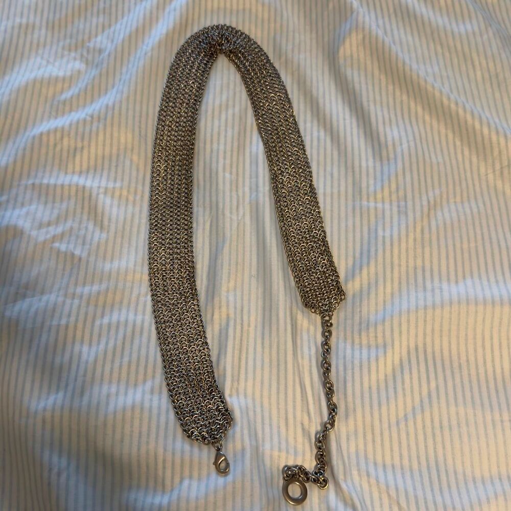 Silver Tone Chainmail Belt with Lobster Clasp and Ring 40in full - length
